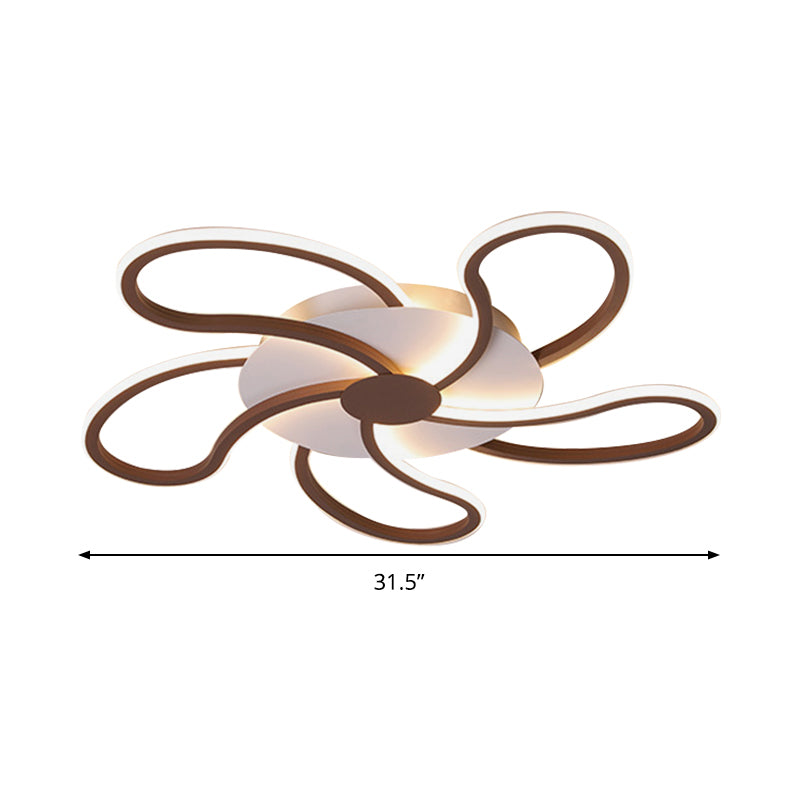Luminaire encastré contemporain en acrylique marron - Motif floral - 5/6/7 têtes - Montage au plafond - Lumière chaude/blanche - Large sélection (31,5"/39"/46,5")