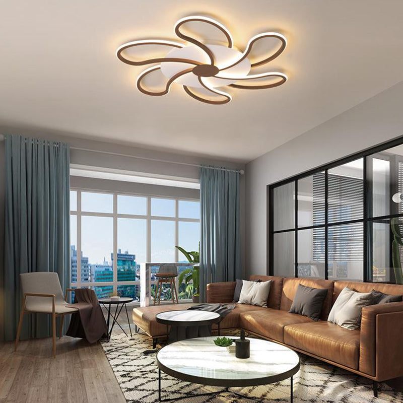 Luminaire encastré contemporain en acrylique marron - Motif floral - 5/6/7 têtes - Montage au plafond - Lumière chaude/blanche - Large sélection (31,5"/39"/46,5")