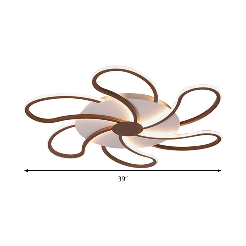 Luminaire encastré contemporain en acrylique marron - Motif floral - 5/6/7 têtes - Montage au plafond - Lumière chaude/blanche - Large sélection (31,5"/39"/46,5")