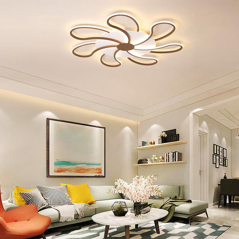 Contemporary Brown Acrylic Flush Light Fixture - Flower Design 5/6/7 Heads Ceiling Mounted