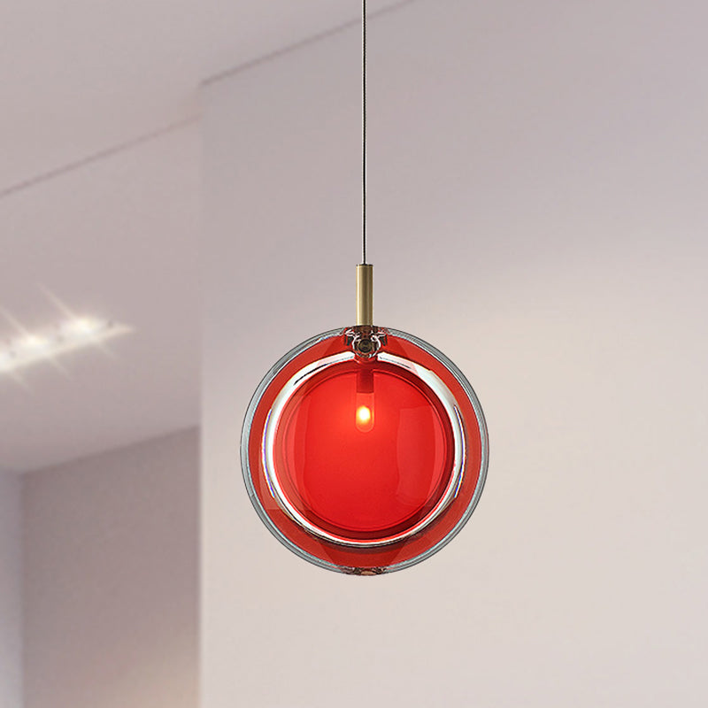 Macaron Red Glass Hanging Lamp Kit - Stylish Bedroom Pendant Light Fixture