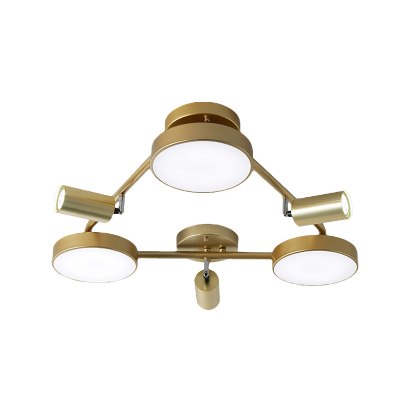 Plafonnier rond en métal doré à 6 têtes - Plafonnier semi-encastré contemporain pour chambre à coucher