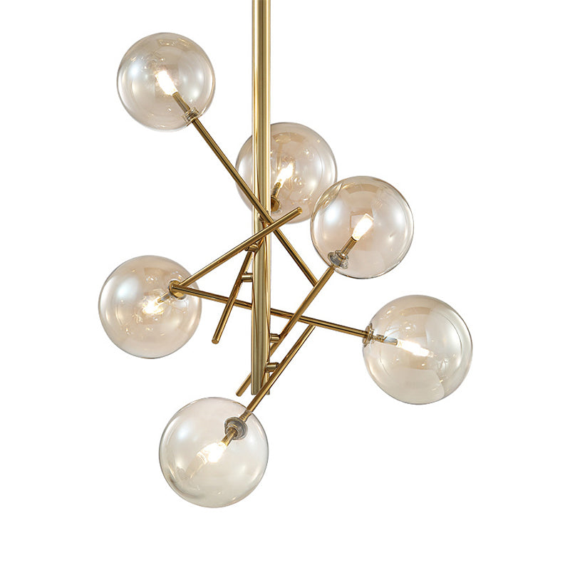 Modern Cognac Glass Globe Chandelier - 6/8 Heads, Starburst Design - Ideal for Bedroom Ceiling Lighting
