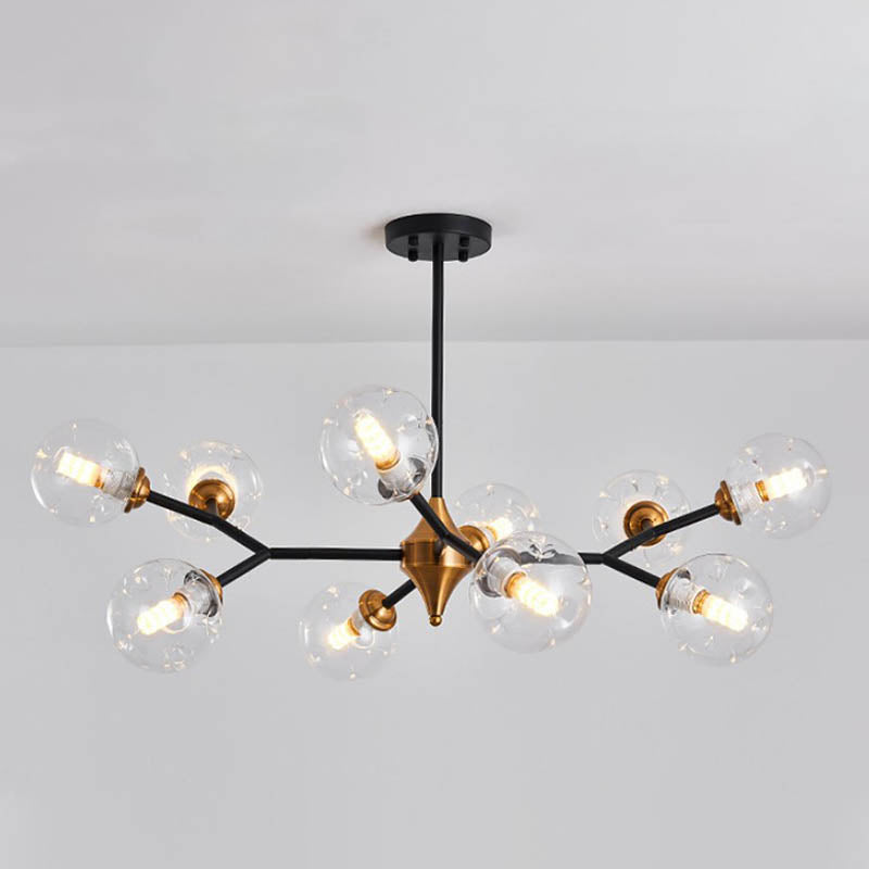 Nordic Bubble Hanging Lamp Kit - Clear/Amber/Smoke Gray Dimpled Glass Chandelier - Ideal for Dining Room - 6/10 Heads