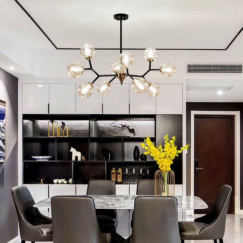 Nordic Bubble Hanging Lamp Kit - Clear/Amber/Smoke Gray Dimpled Glass Chandelier - Ideal for Dining Room - 6/10 Heads