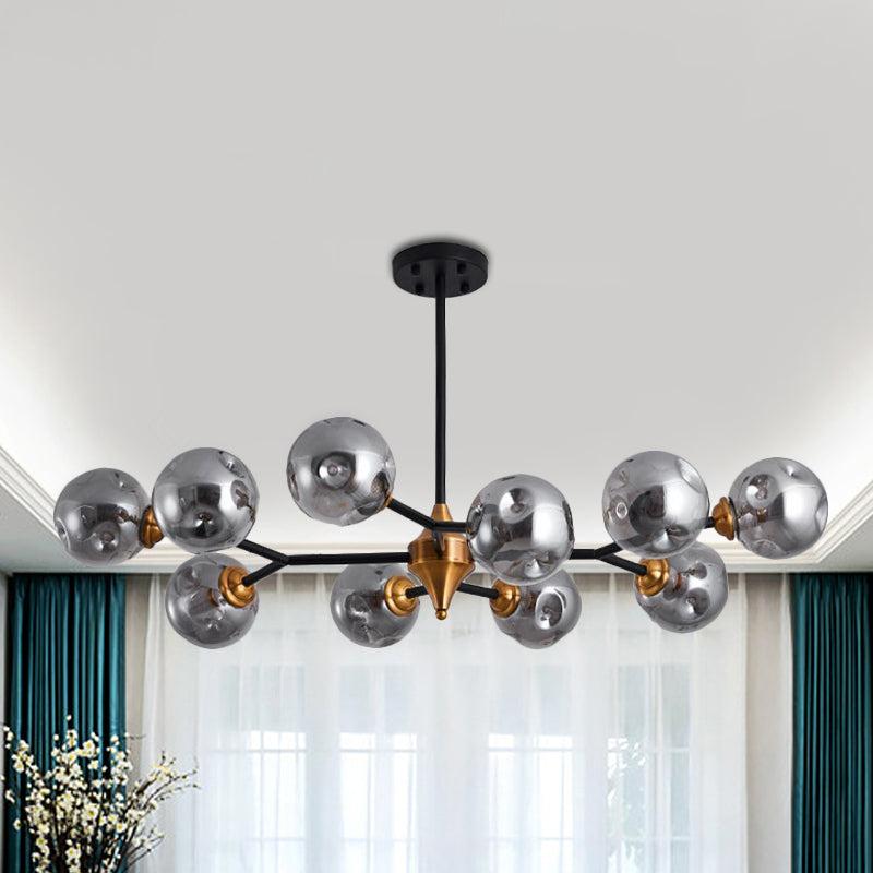 Nordic Bubble Hanging Lamp Kit - Clear/Amber/Smoke Gray Dimpled Glass Chandelier - Ideal for Dining Room - 6/10 Heads