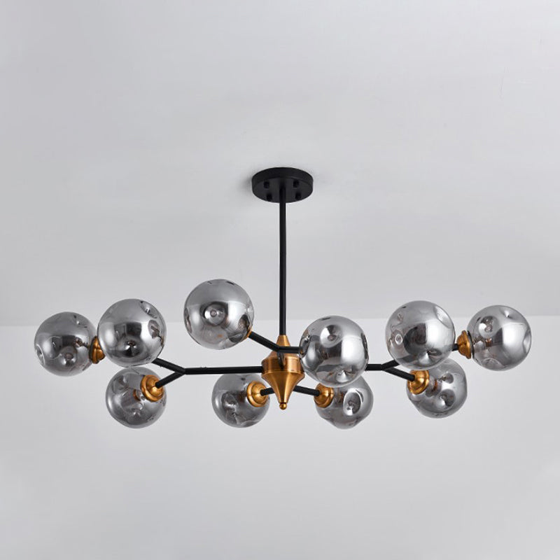 Nordic Bubble Hanging Lamp Kit - Clear/Amber/Smoke Gray Dimpled Glass Chandelier - Ideal for Dining Room - 6/10 Heads
