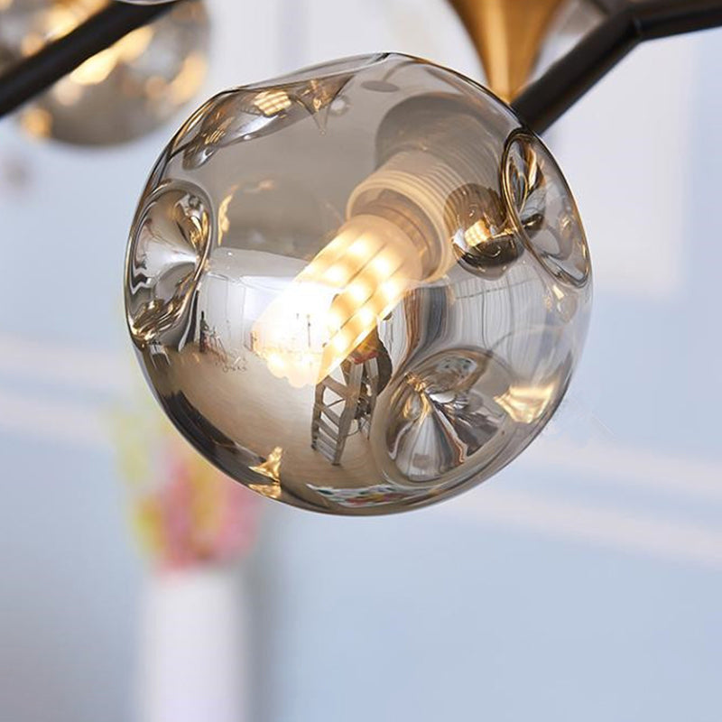 Nordic Bubble Hanging Lamp Kit - Clear/Amber/Smoke Gray Dimpled Glass Chandelier - Ideal for Dining Room - 6/10 Heads