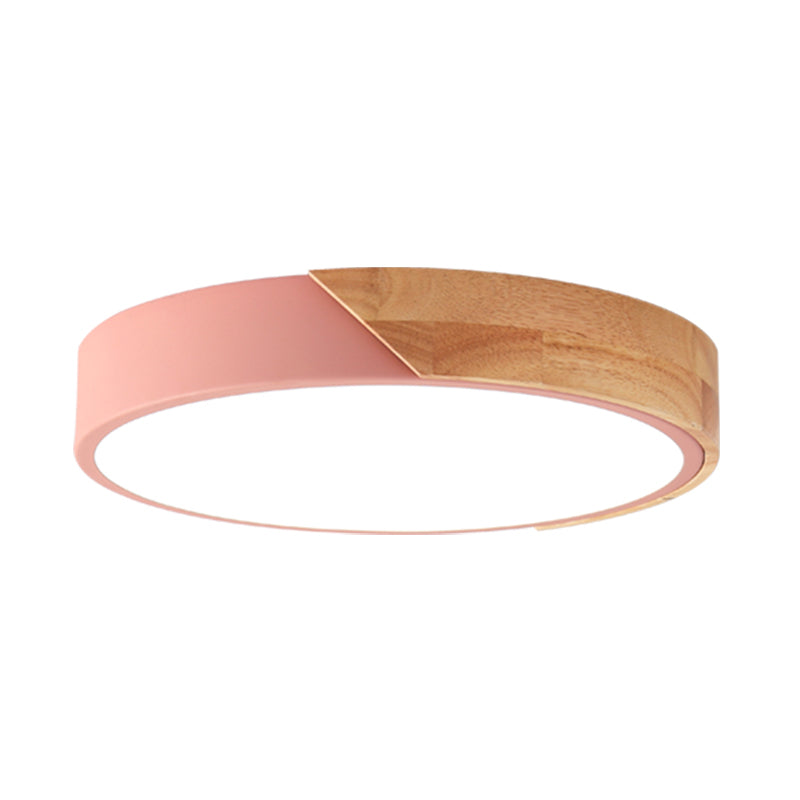 Modern Metal LED Flush Light in Pink/White with Acrylic Diffuser, Ceiling Mounted, Round Design - 12"/16"/19.5" Wide