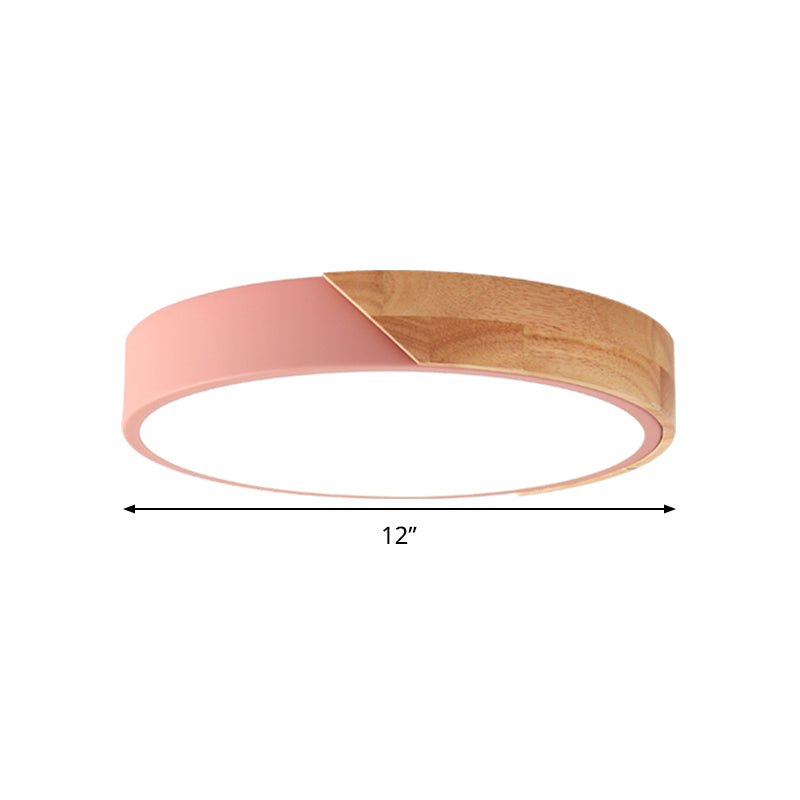 Modern Metal LED Flush Light in Pink/White with Acrylic Diffuser, Ceiling Mounted, Round Design - 12"/16"/19.5" Wide
