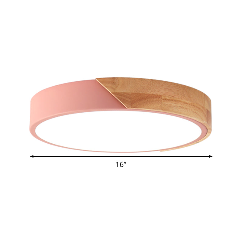 Modern Metal LED Flush Light in Pink/White with Acrylic Diffuser, Ceiling Mounted, Round Design - 12"/16"/19.5" Wide