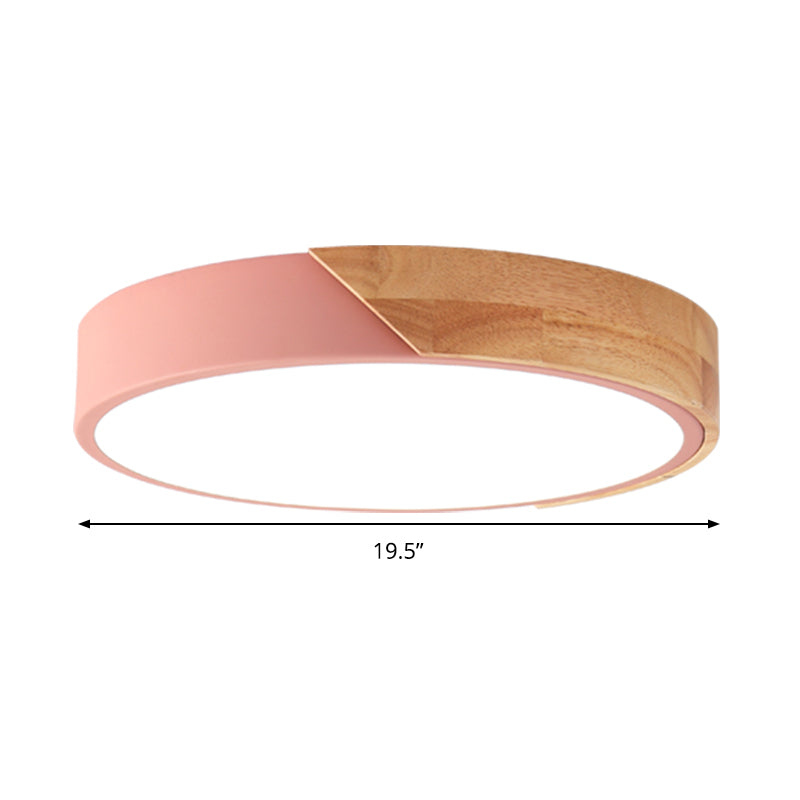 Modern Metal LED Flush Light in Pink/White with Acrylic Diffuser, Ceiling Mounted, Round Design - 12"/16"/19.5" Wide