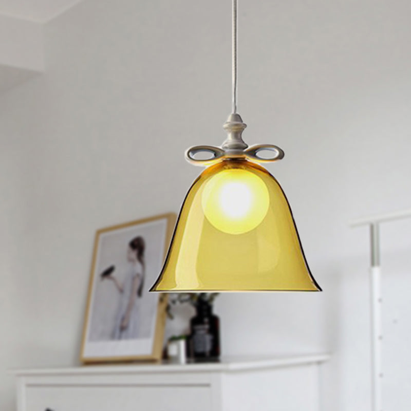 Contemporary Glass Bell Pendant Light - White/Brown/Clear - Ideal for Dining Room Ceiling