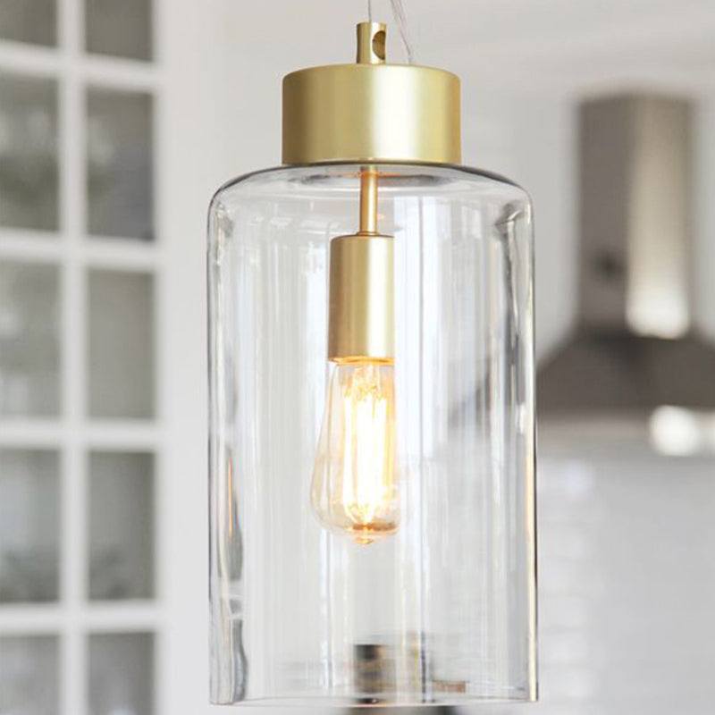 Modern Brass Cylinder Pendant Ceiling Light Fixture - Clear Glass 1 Head