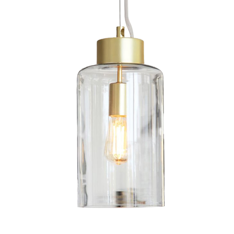 Modern Brass Cylinder Pendant Ceiling Light Fixture - Clear Glass 1 Head