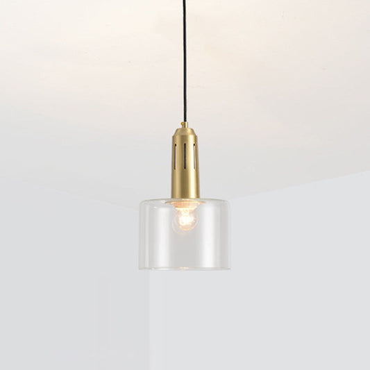Postmodern Brass Pendant Lamp with Clear Glass Shade: Sleek Dining Room Hanging Light