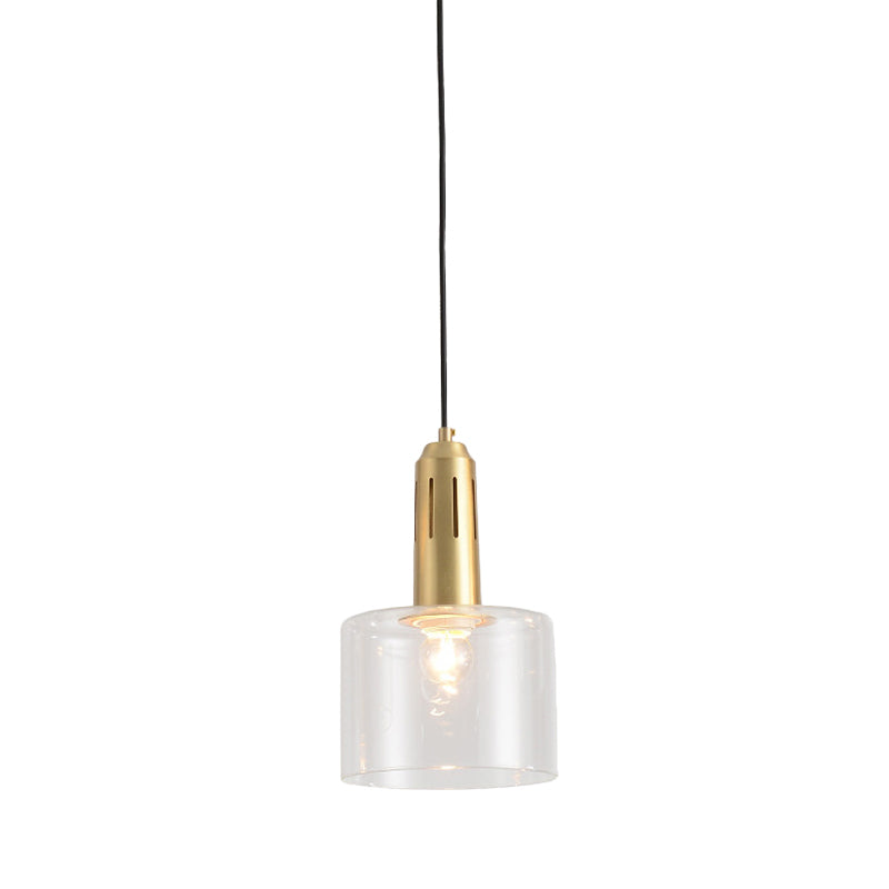 Postmodern Brass Pendant Lamp with Clear Glass Shade: Sleek Dining Room Hanging Light
