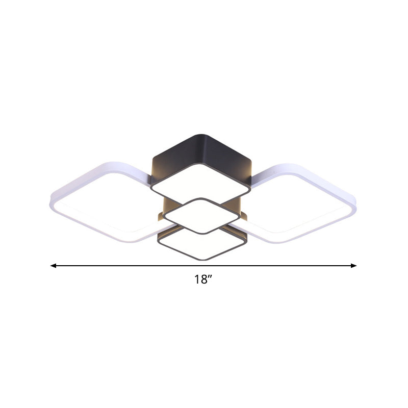 Modern Square Flush Mount LED Ceiling Light in Black with Warm/White Light, 18"/21.5" Wide