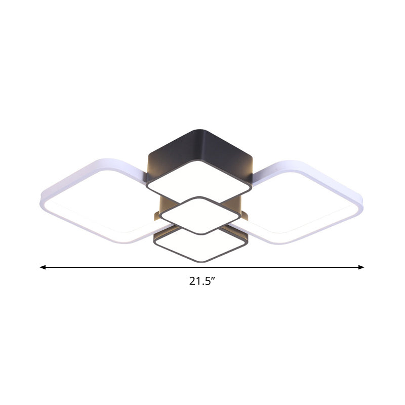 Modern Square Flush Mount LED Ceiling Light in Black with Warm/White Light, 18"/21.5" Wide