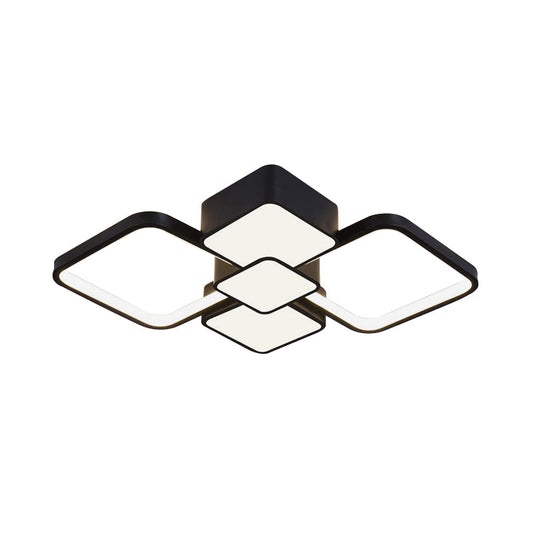 Modern Square Flush Mount Led Ceiling Light In Black With Warm/White 18/21.5 Wide