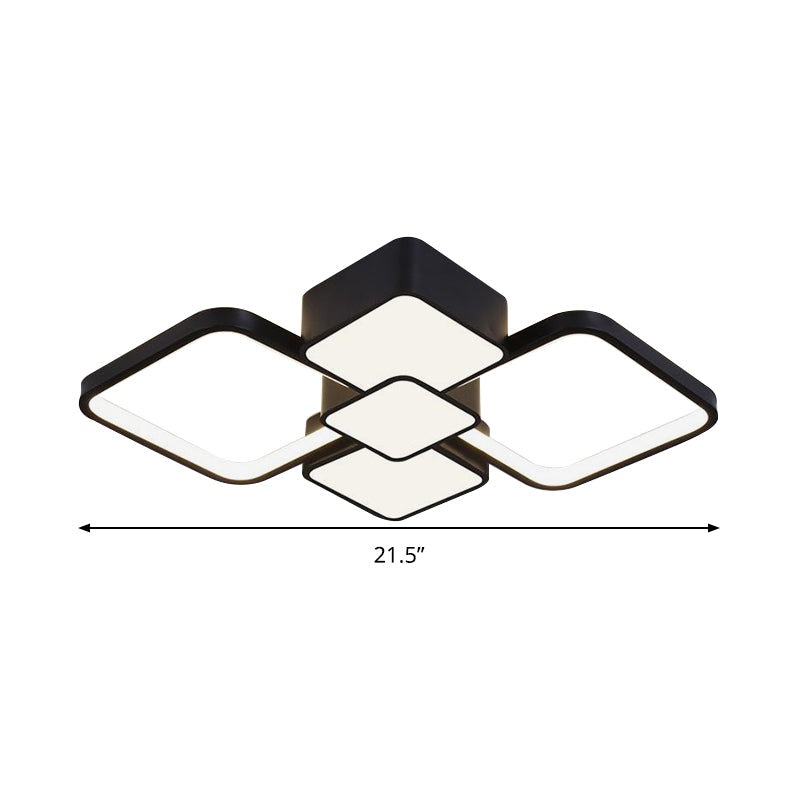 Modern Square Flush Mount LED Ceiling Light in Black with Warm/White Light, 18"/21.5" Wide