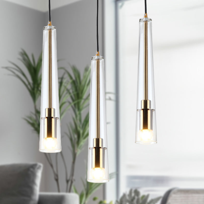 Modern Gold Pendant Light Fixture - Tubular Hanging Lamp Kit with Clear Glass Shade for Dining Room