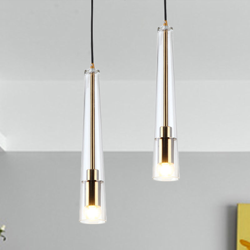 Modern Gold Pendant Light Fixture - Tubular Hanging Lamp Kit with Clear Glass Shade for Dining Room
