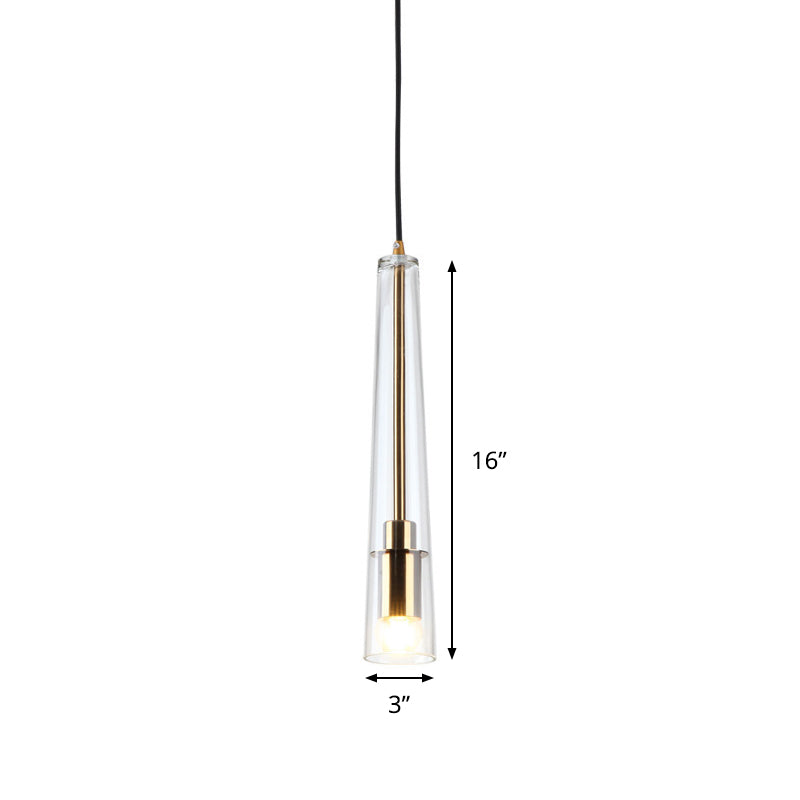 Modern Clear Glass Hanging Lamp Kit - Tubular 1-Head Gold Pendant Light For Dining Room