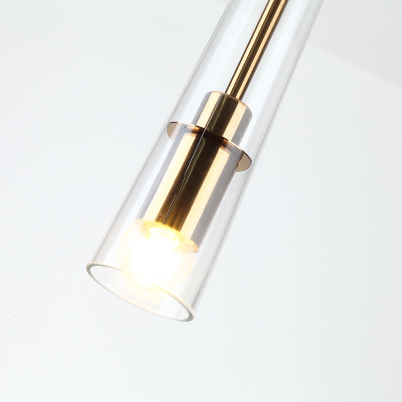 Modern Clear Glass Hanging Lamp Kit - Tubular 1-Head Gold Pendant Light For Dining Room