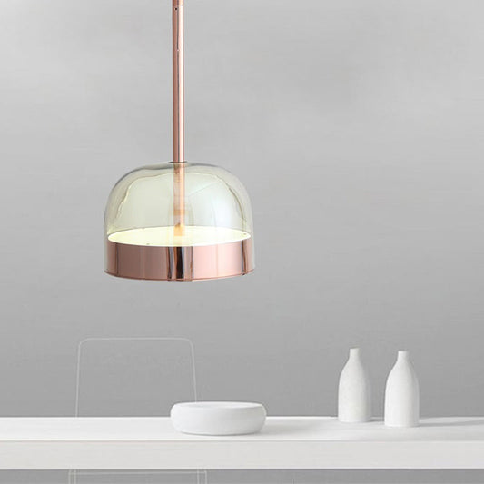Postmodern Clear Glass Dome Ceiling Light - 1 Head Copper Pendant Kit