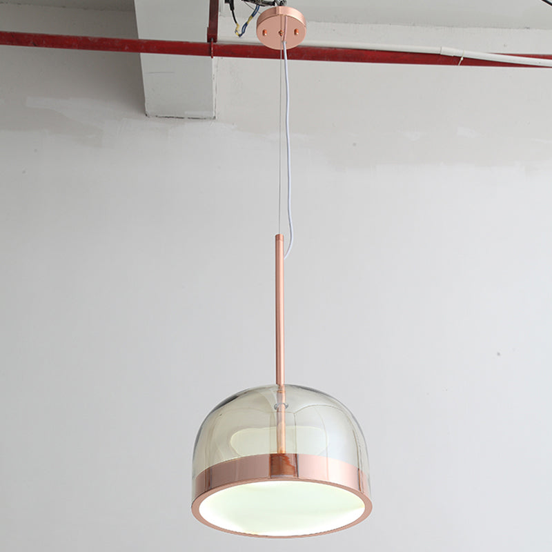Postmodern Clear Glass Dome Ceiling Light - 1 Head Copper Pendant Kit