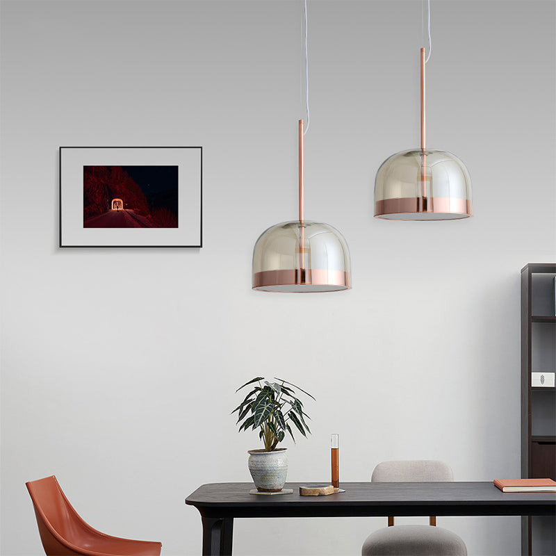 Postmodern Clear Glass Dome Ceiling Light - 1 Head Copper Pendant Kit
