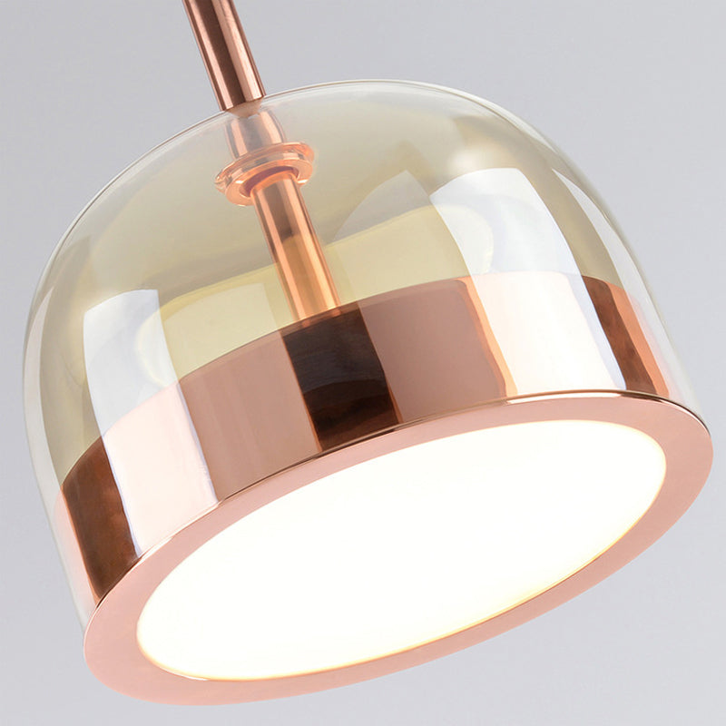 Postmodern Clear Glass Dome Ceiling Light - 1 Head Copper Pendant Kit