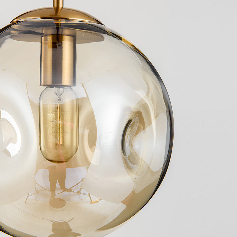Nordic Amber/Smoke Gray Globe Pendant Light - Elegant Dining Room Ceiling Fixture