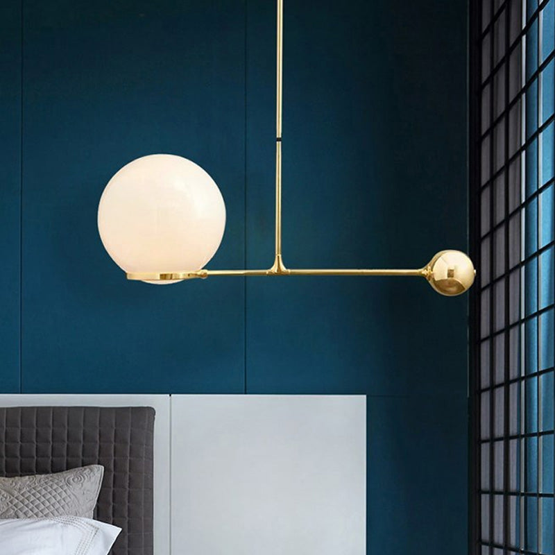 Nordic Beige Glass Pendant Light - Gold Ceiling Fixture For Bedroom