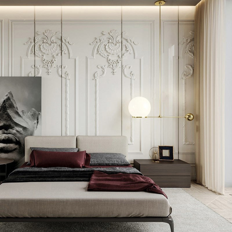 Nordic Beige Glass Globe Pendant Light: Elegant 1-Head Gold Hanging Fixture for Bedroom
