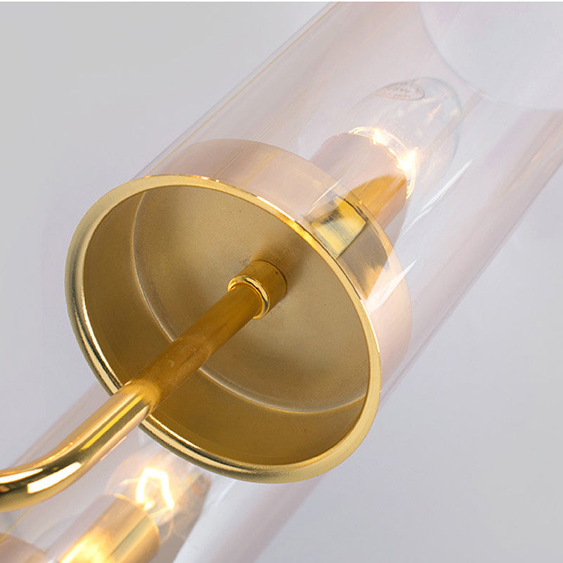 Postmodern Cylinder Hanging Lamp Kit - Blue/Cognac Glass 12 Head Dining Room Chandelier Light