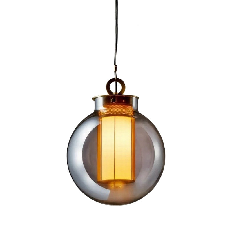 Gray Glass Nordic Globe Pendant Light with White Glass Shade for Bedroom