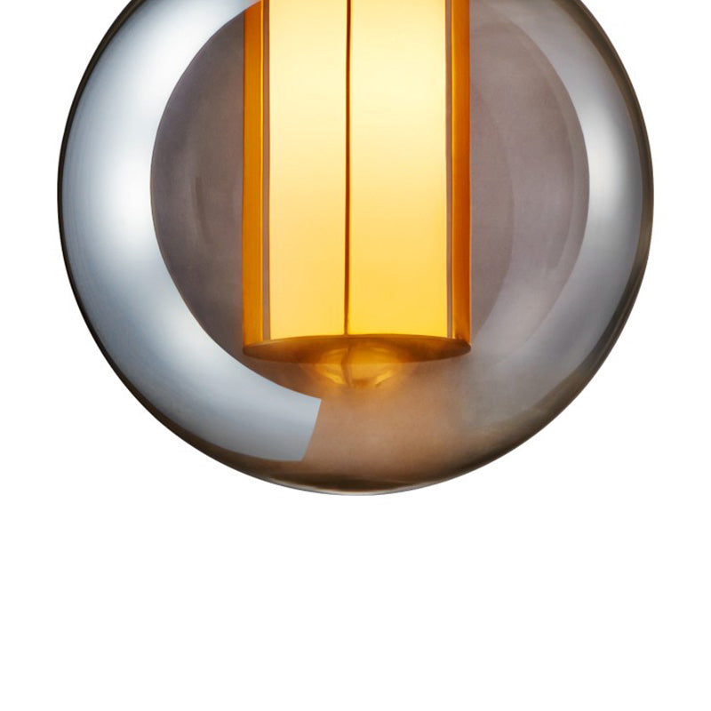 Gray Glass Nordic Globe Pendant Light with White Glass Shade for Bedroom