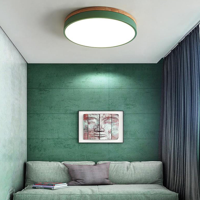 Modern LED Green Flush Mount Ceiling Light with Acrylic Diffuser - Available in 12"/16"/19.5" Widths