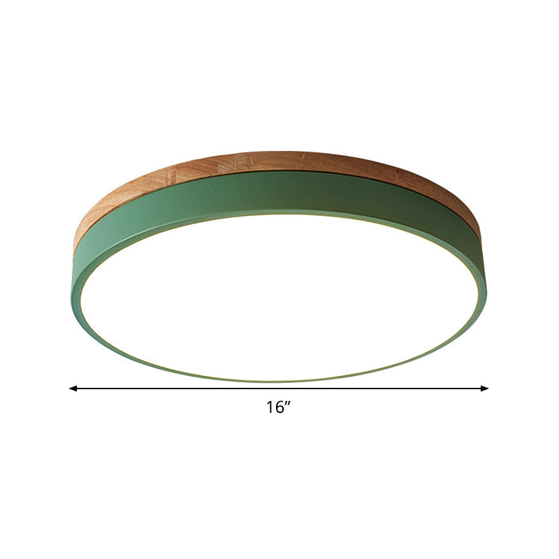 Modern LED Green Flush Mount Ceiling Light with Acrylic Diffuser - Available in 12"/16"/19.5" Widths