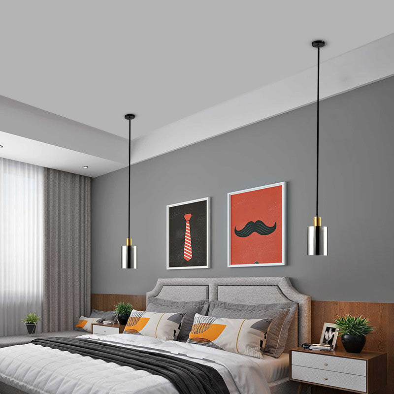 Cylinder Pendant Light: Postmodern Smoke Gray Glass, 1 Head Hanging Lamp for Bedroom