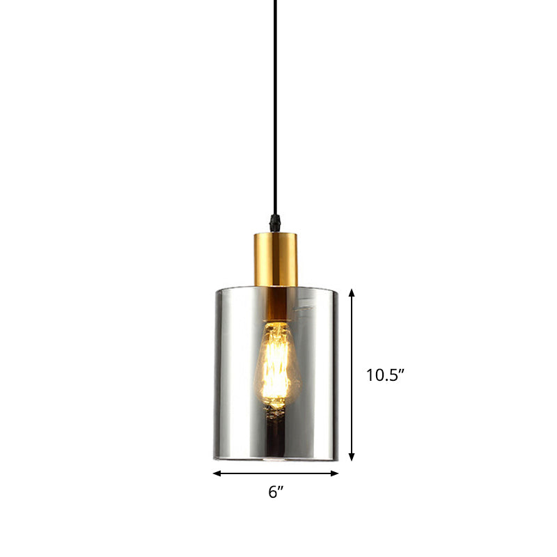 Cylinder Pendant Light: Postmodern Smoke Gray Glass, 1 Head Hanging Lamp for Bedroom