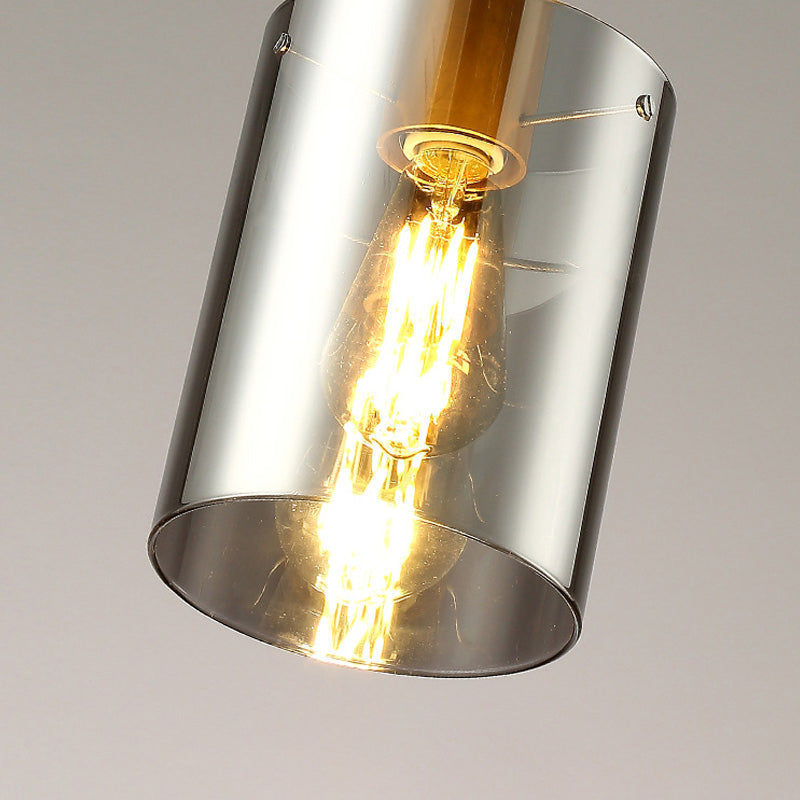 Cylinder Pendant Light: Postmodern Smoke Gray Glass, 1 Head Hanging Lamp for Bedroom