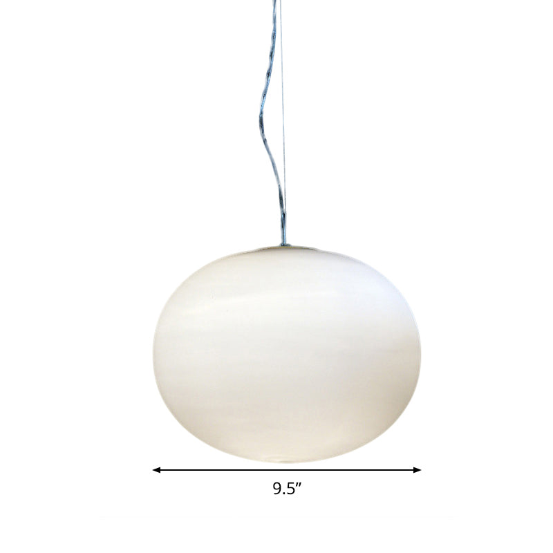 Minimalist White Glass Oval Pendant Lamp - 1 Head, 9.5"/18" Wide Hanging Light for Dining Room