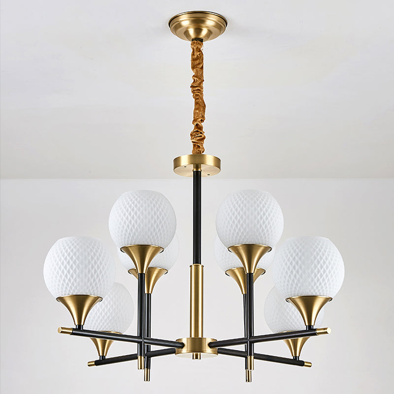 Lustre Global en verre blanc avec 8 ampoules : lampe de chambre contemporaine au design vertical