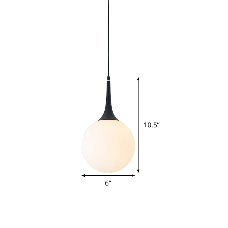 Postmodern White Glass Sphere Ceiling Light Pendant - 1 Head, 6"/8"/12" Wide