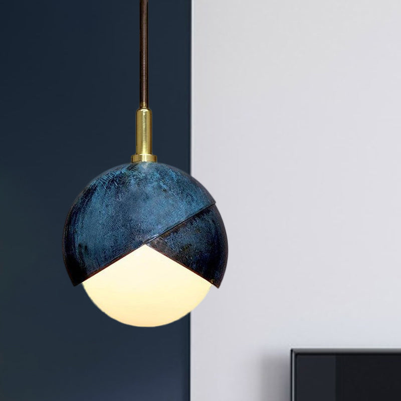 Postmodern Metal Pendant Lamp: Semi Sphere Shade, 1 Head, Blue Hanging, 5.5"/9.5" Wide