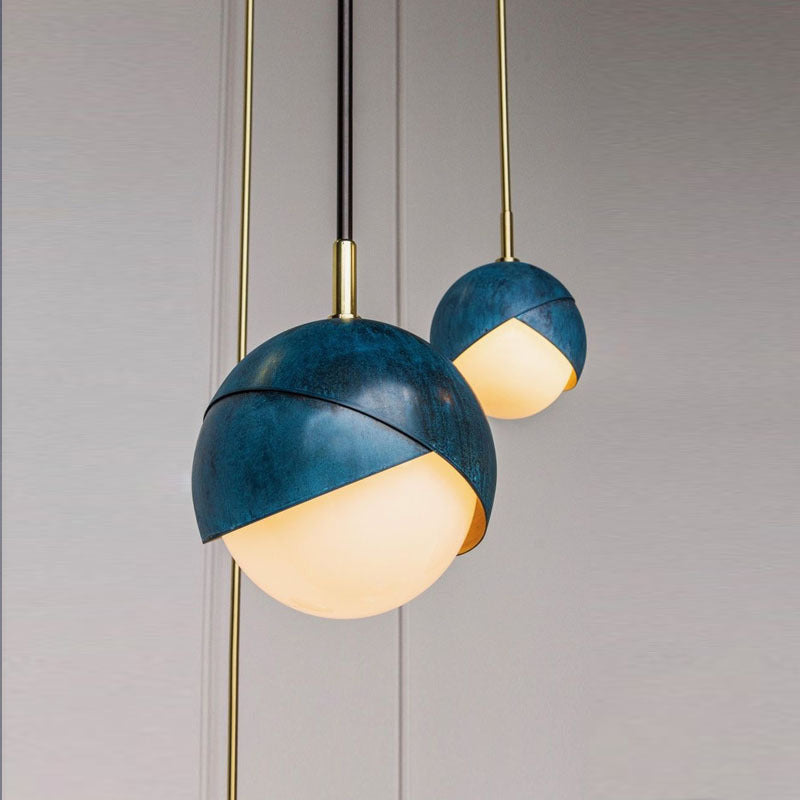 Postmodern Metal Pendant Lamp: Semi Sphere Shade, 1 Head, Blue Hanging, 5.5"/9.5" Wide