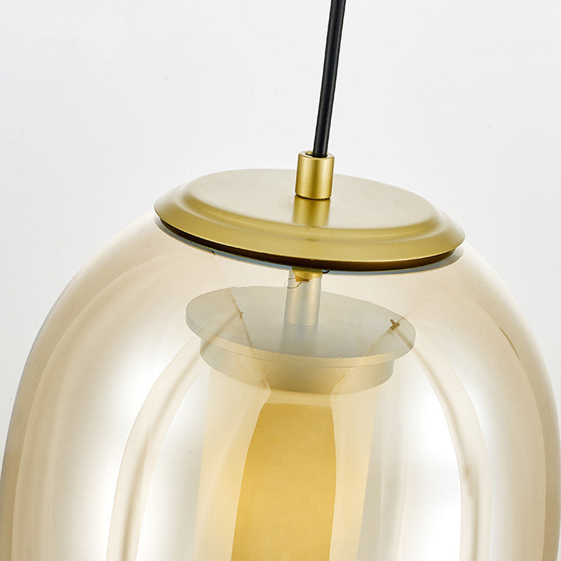 Contemporary Amber Glass Oval Pendant Ceiling Light With Gold Kit - 1 Head 7/8.5